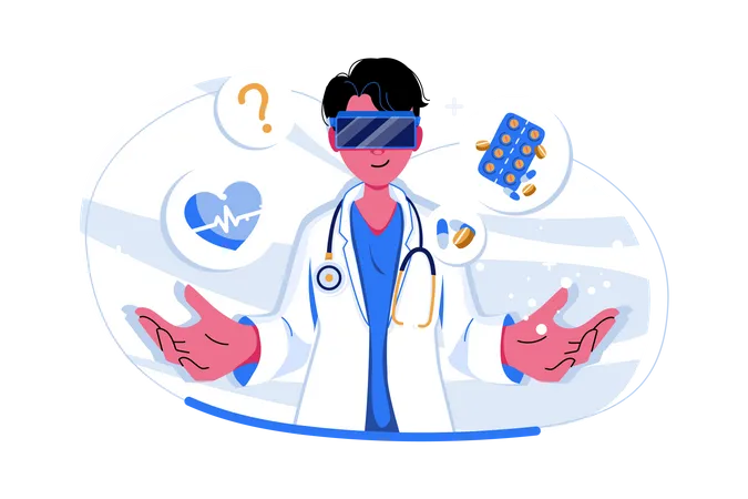 Doctor studying medicine using VR  Illustration