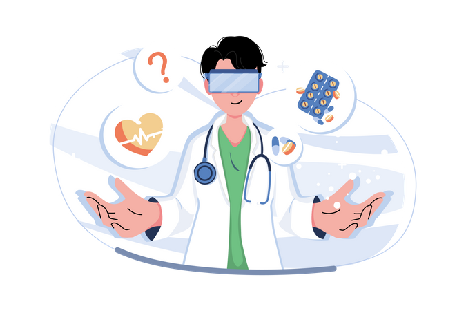 Doctor studying medicine using VR  Illustration