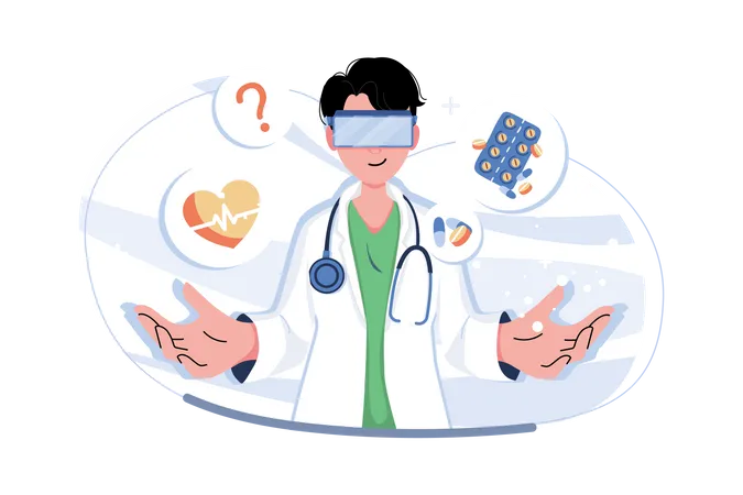 Doctor studying medicine using VR  Illustration