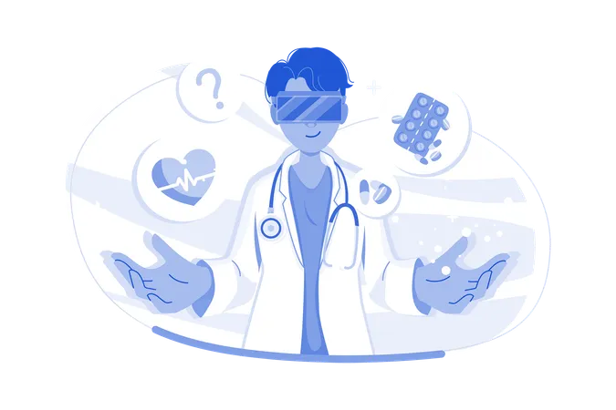 Doctor Studying Medicine Using VR  Illustration