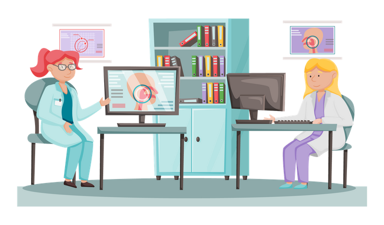 Doctor studying throat problem  일러스트레이션