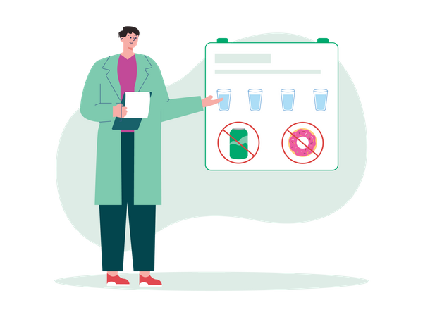 Doctor suggesting daily quantity of water intake  Illustration