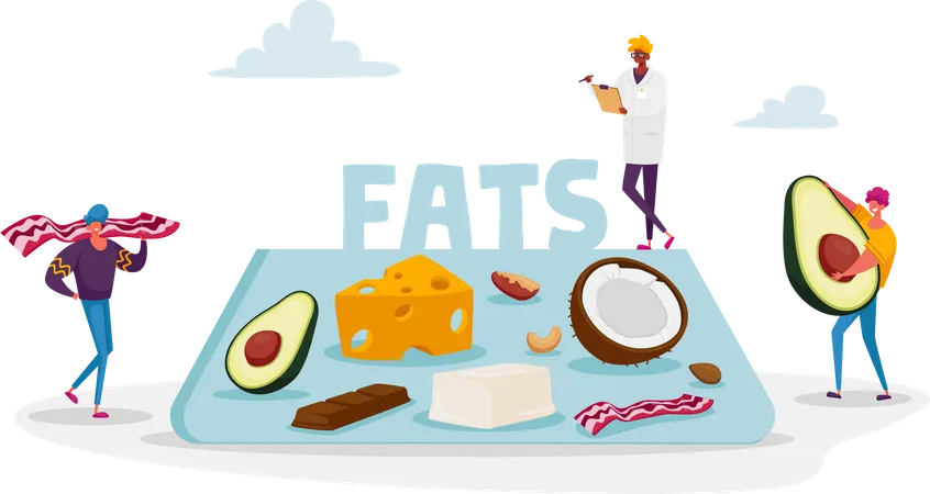 Doctor suggesting food which is low in fats  Illustration