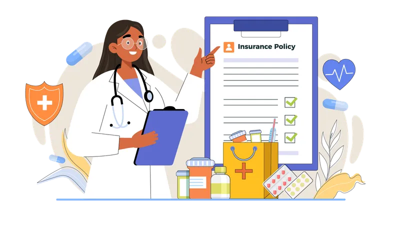 Doctor suggesting to get an insurance policy  Illustration