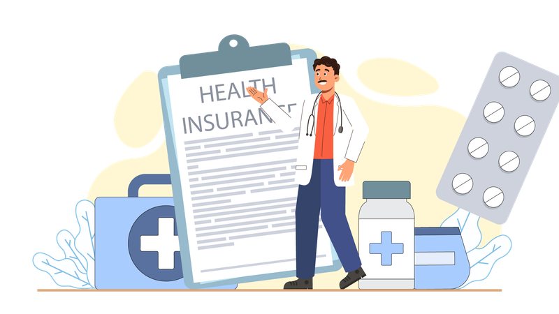 Doctor suggesting to get health insurance  Illustration