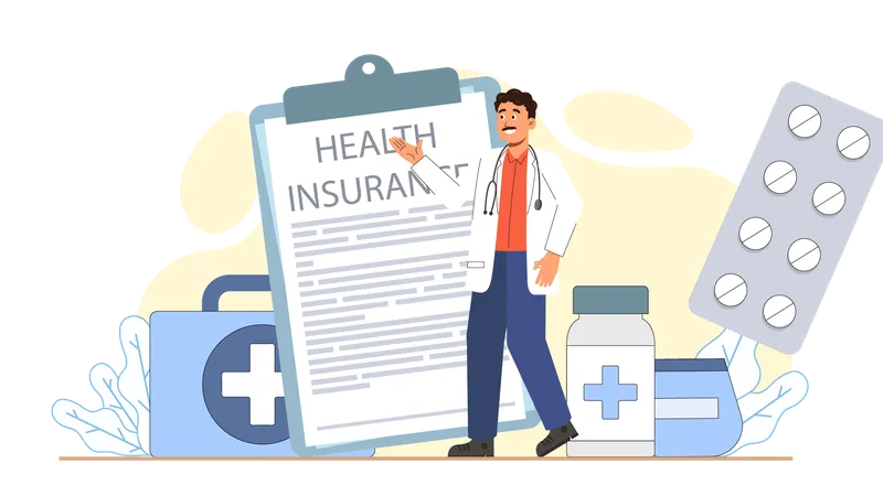 Doctor suggesting to get health insurance  Illustration