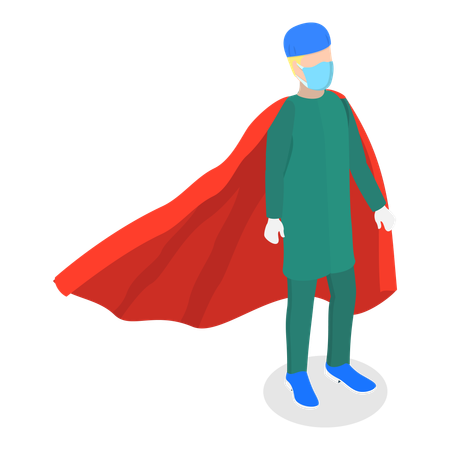 Doctor Super Hero standing while wearing medical mask  Illustration
