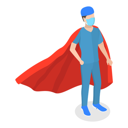 Doctor Super Hero standing while wearing medical mask  Illustration