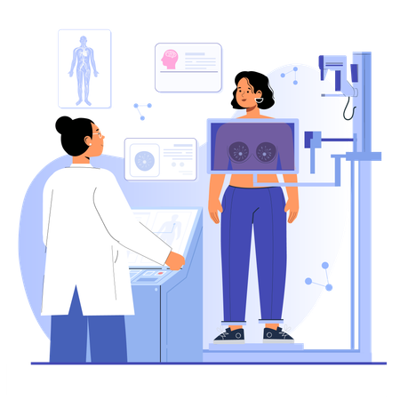 Doctor taking breast x-ray report of patient  Illustration