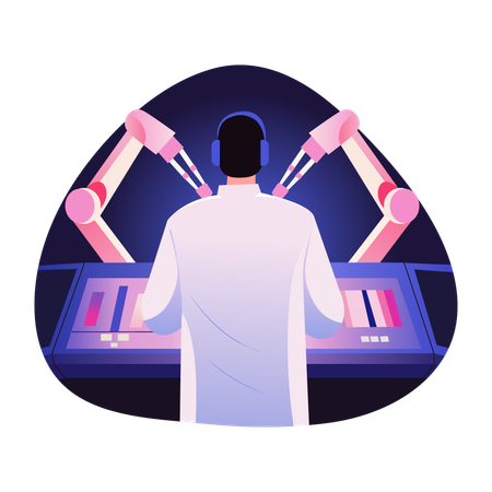 Doctor taking help from ar surgery robots  Illustration