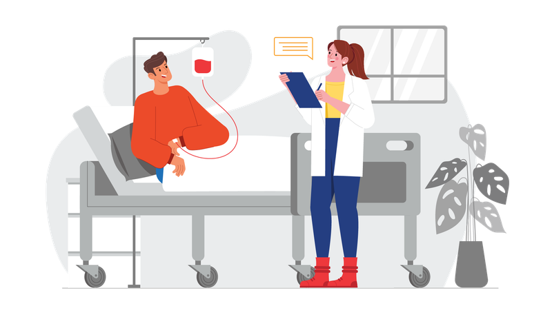 Doctor taking with patient while holding report  Illustration