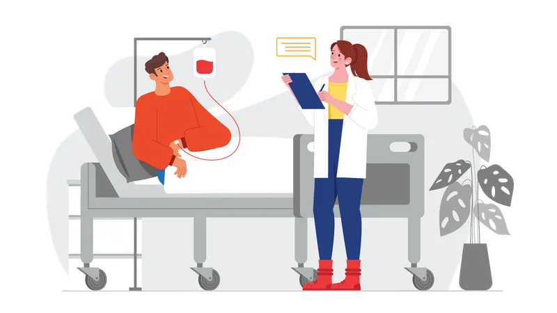 Doctor taking with patient while holding report  Illustration