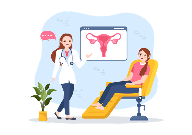 Doctor talking about vagina to woman Illustration