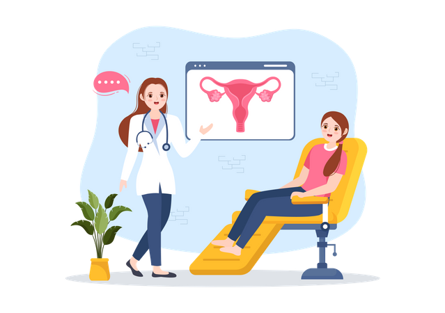 Doctor talking about vagina to woman  일러스트레이션