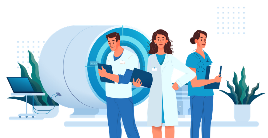 Doctor team checking MRI report  Illustration