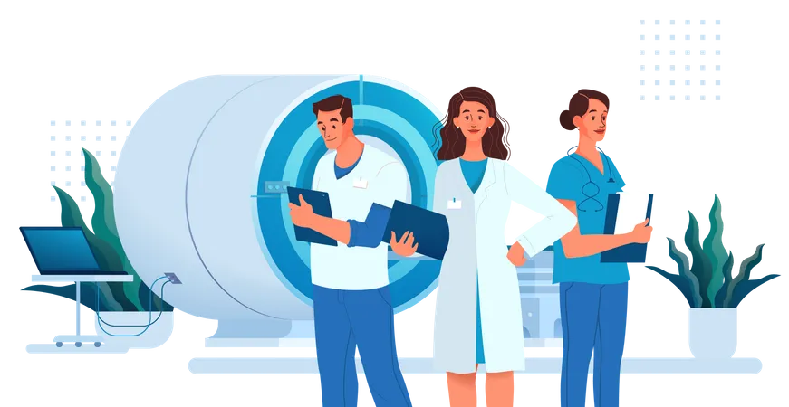 Doctor team checking MRI report  Illustration