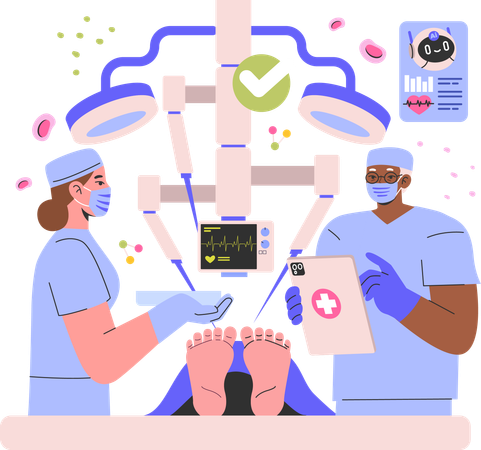 Doctor team doing surgery inside ICU with help of a robotic machine  Illustration