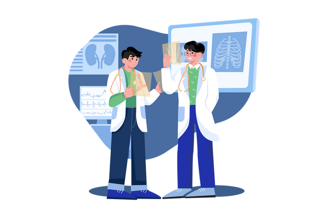 Doctor team doing x-ray analysis  Illustration