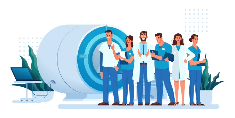 Magnetic Resonance Imaging Medical Research And Diagnosis Modern Tomographic Scanner MRI Clinic Advert Banner Or Website Header Idea Isolated Vector Illustration In Cartoon Style 일러스트레이션