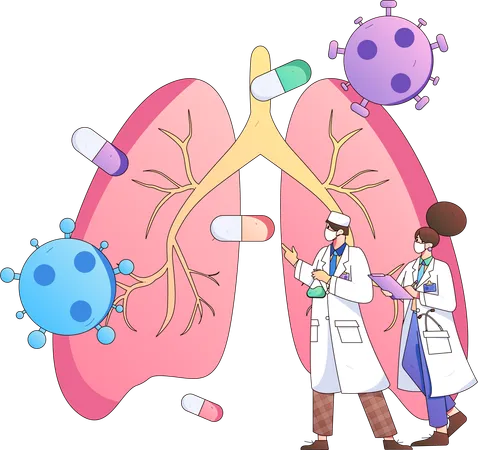 Doctor team research on corona virus and lung infection  Illustration