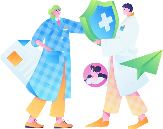Doctor team showing medical insurance  Illustration