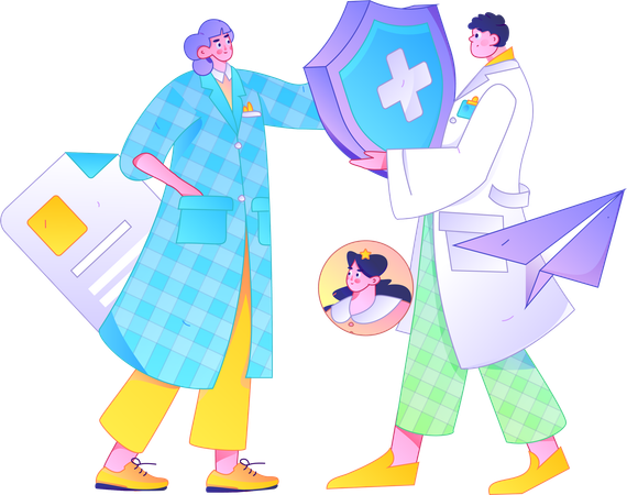 Doctor team showing medical insurance  Illustration