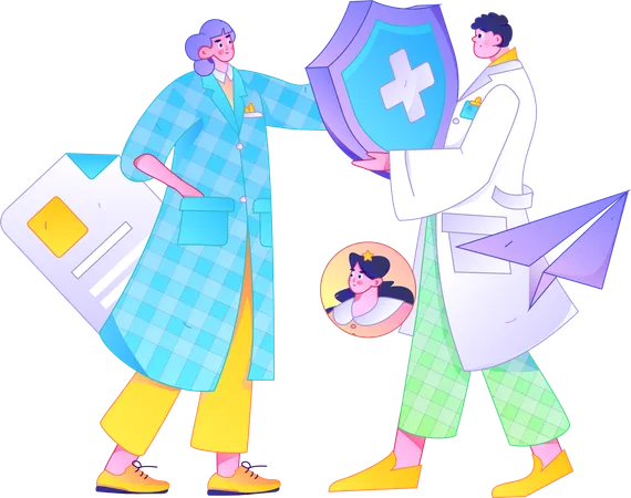 Doctor team showing medical insurance  Illustration