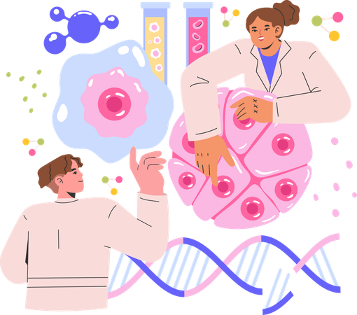 Doctor team working together to create chemical for microbes  Illustration