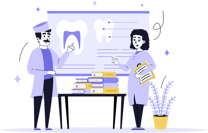 Doctor telling about dental care  Illustration