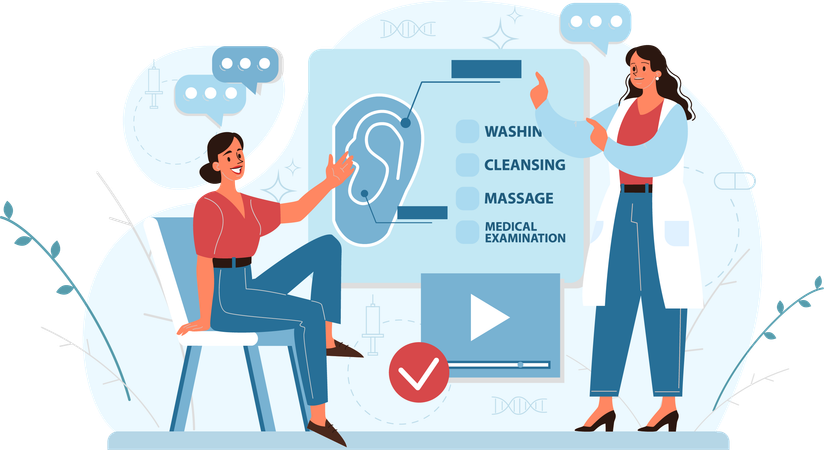 Doctor telling about ear cleaning techniques  Illustration