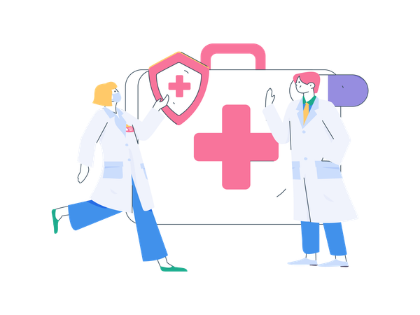 Doctor telling about medical kit  Illustration