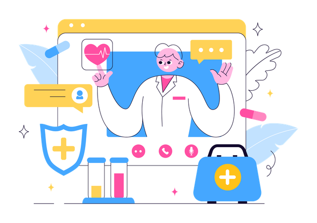 Doctor telling about online medicine  Illustration