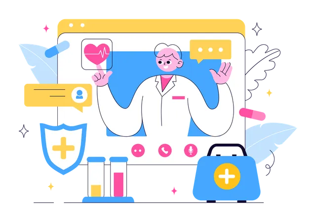 Doctor telling about online medicine  Illustration
