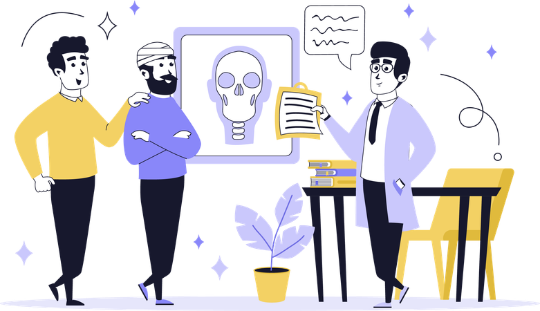 Doctor telling about skull xray  Illustration