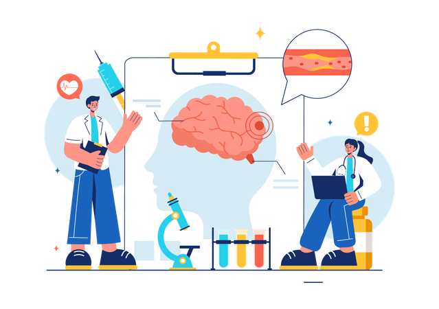 Doctor tests human brain  Illustration