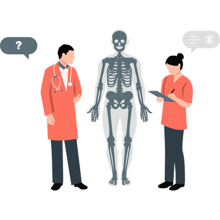 Doctor thinking about skeleton  Illustration