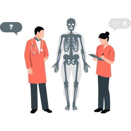 Doctor thinking about skeleton  Illustration