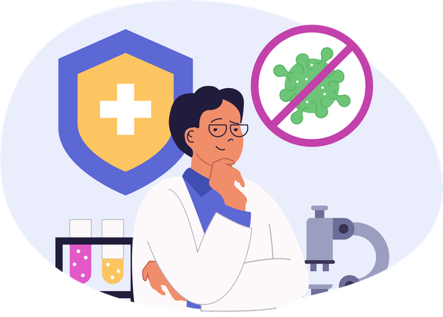 Doctor thinking about virus protection  Illustration