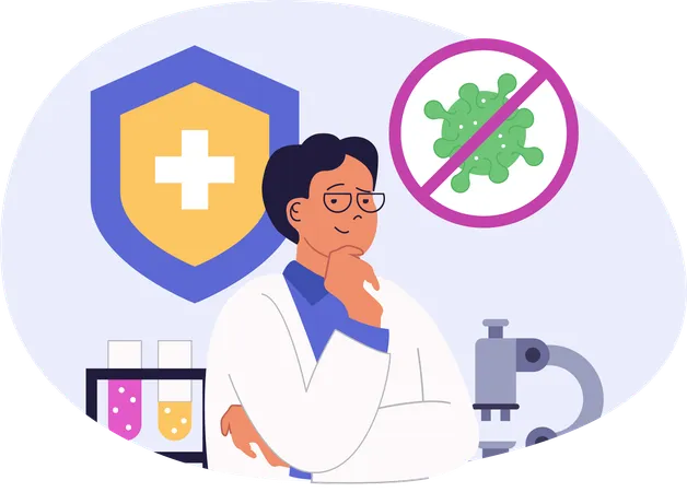 Doctor thinking about virus protection  Illustration