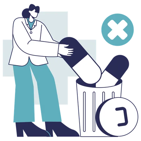 Doctor throws away expired medicine  Illustration