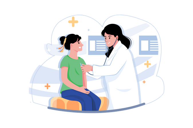 Doctor treating a female patient Illustration