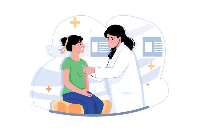 Doctor treating a female patient  Illustration