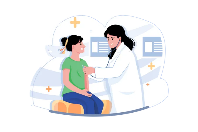 Doctor treating a female patient  Illustration