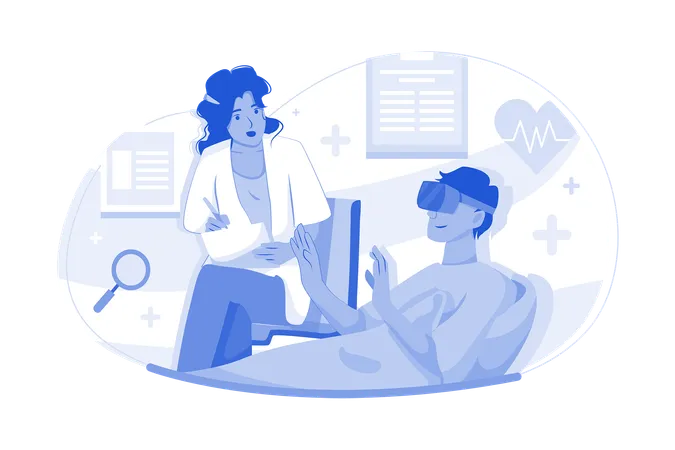Doctor Treating A Patient Using VR  Illustration