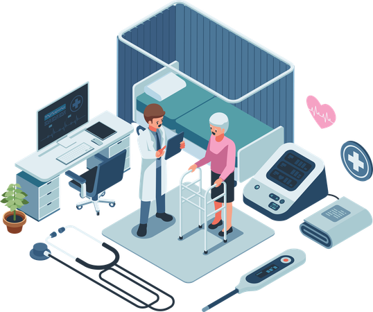 Doctor treating elderly patient  Illustration