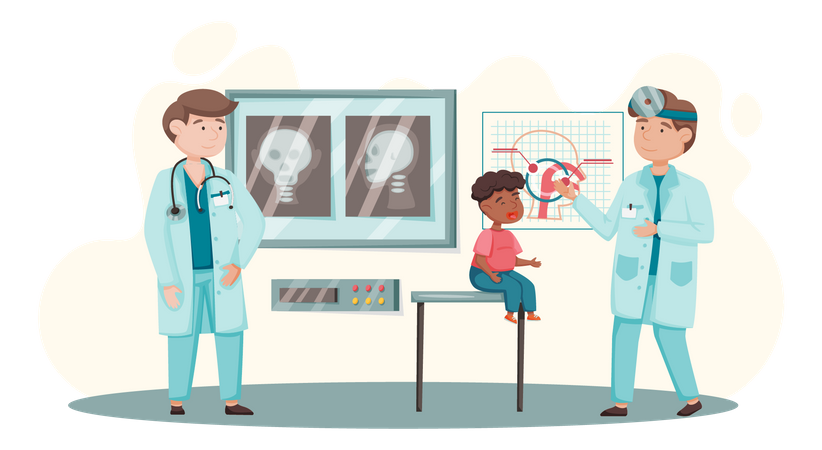 Doctor treating little kid with throat problem Illustration