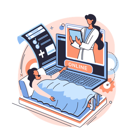 Doctor treating sick patient remotely  Illustration