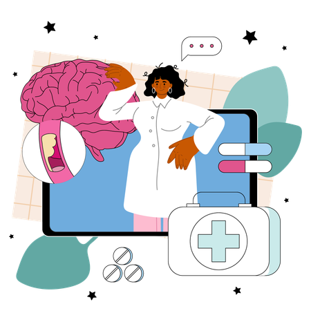 Doctor treats human brain  Illustration