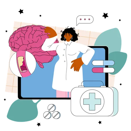 Doctor treats human brain  Illustration