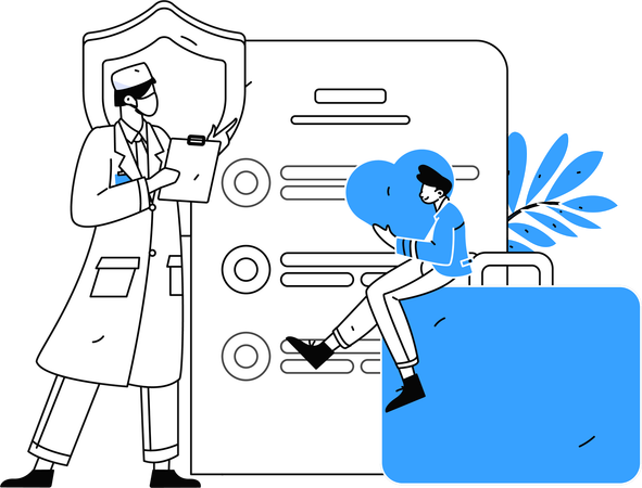 Doctor trying to save health of patient through body report generated  Illustration